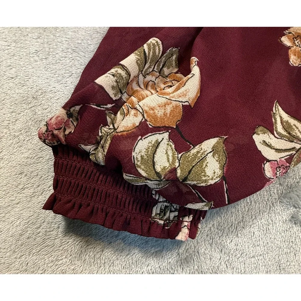 Maurices XXL Burgundy Floral Ruffle Faux Wrap Dress Long Sleeve Boho Midi - Picture 7 of 16
